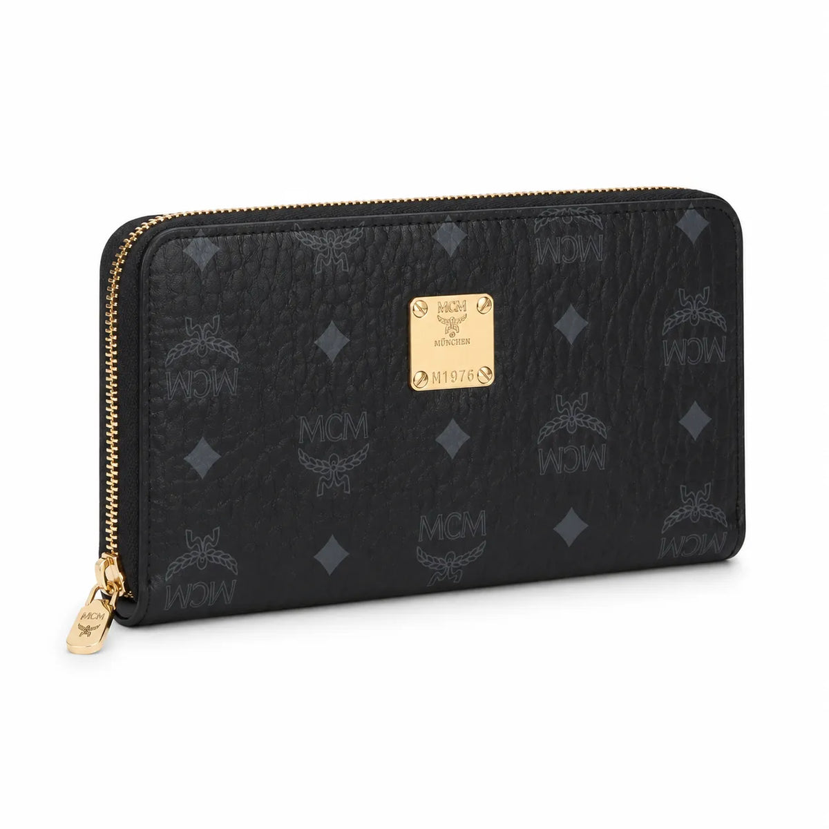 MCM Visetos Classic Zip-Around Long Wallet | Large Leather Wallet in Black — Designer Monogram Purse & Card Organizer for Women