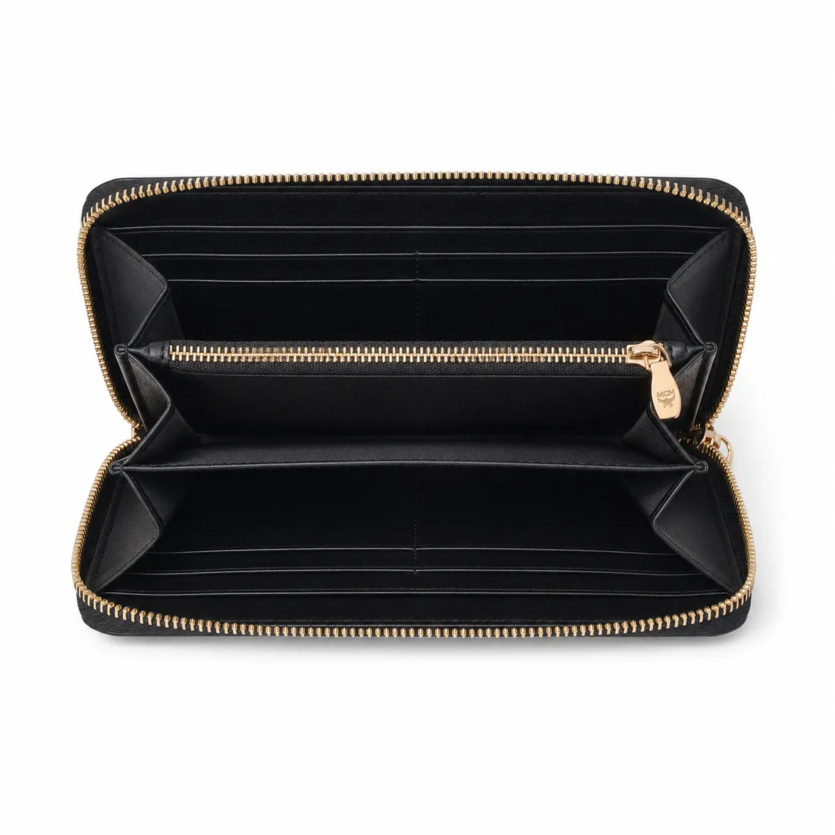 MCM Visetos Classic Zip-Around Long Wallet | Large Leather Wallet in Black — Designer Monogram Purse & Card Organizer for Women