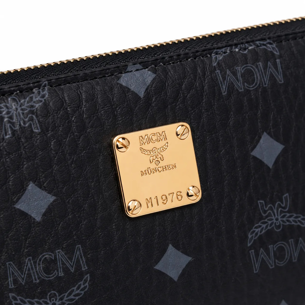 MCM Visetos Classic Zip-Around Long Wallet | Large Leather Wallet in Black — Designer Monogram Purse & Card Organizer for Women