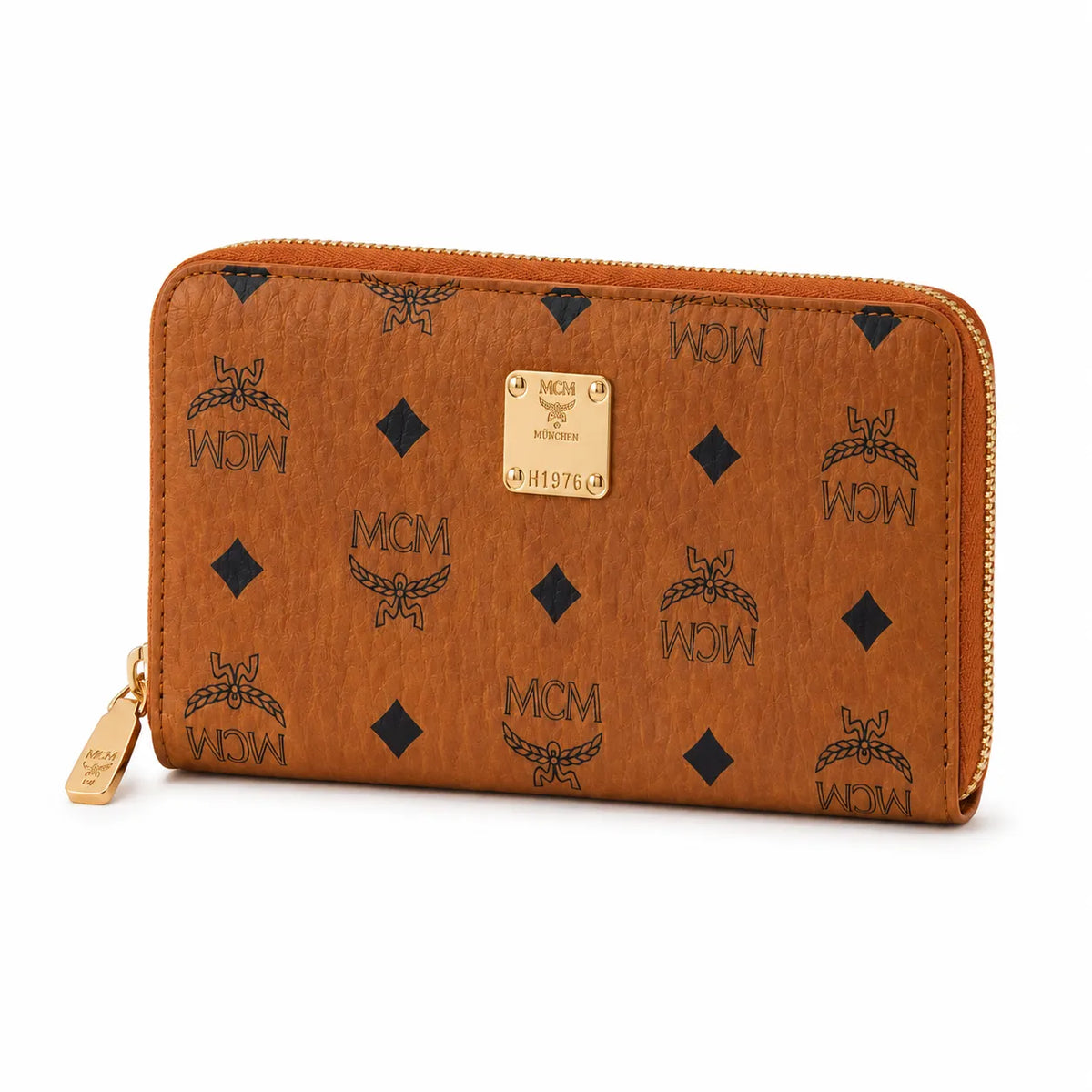 MCM Visetos Classic Zip-Around Long Wallet | Large Leather Wallet in Cognac — Designer Monogram Purse & Card Organizer for Women