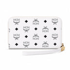 MCM Stark Visetos Studded Zip-Around Long Wallet with Wristlet | White Leather Designer Clutch Purse & Card Organizer for Women