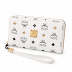 MCM Stark Visetos Studded Zip-Around Long Wallet with Wristlet | White Leather Designer Clutch Purse & Card Organizer for Women