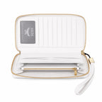 MCM Stark Visetos Studded Zip-Around Long Wallet with Wristlet | White Leather Designer Clutch Purse & Card Organizer for Women