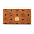 MCM Visetos Classic Trifold Long Wallet | Flap Leather Wallet in Cognac — Designer Monogram Purse & Card Organizer for Women