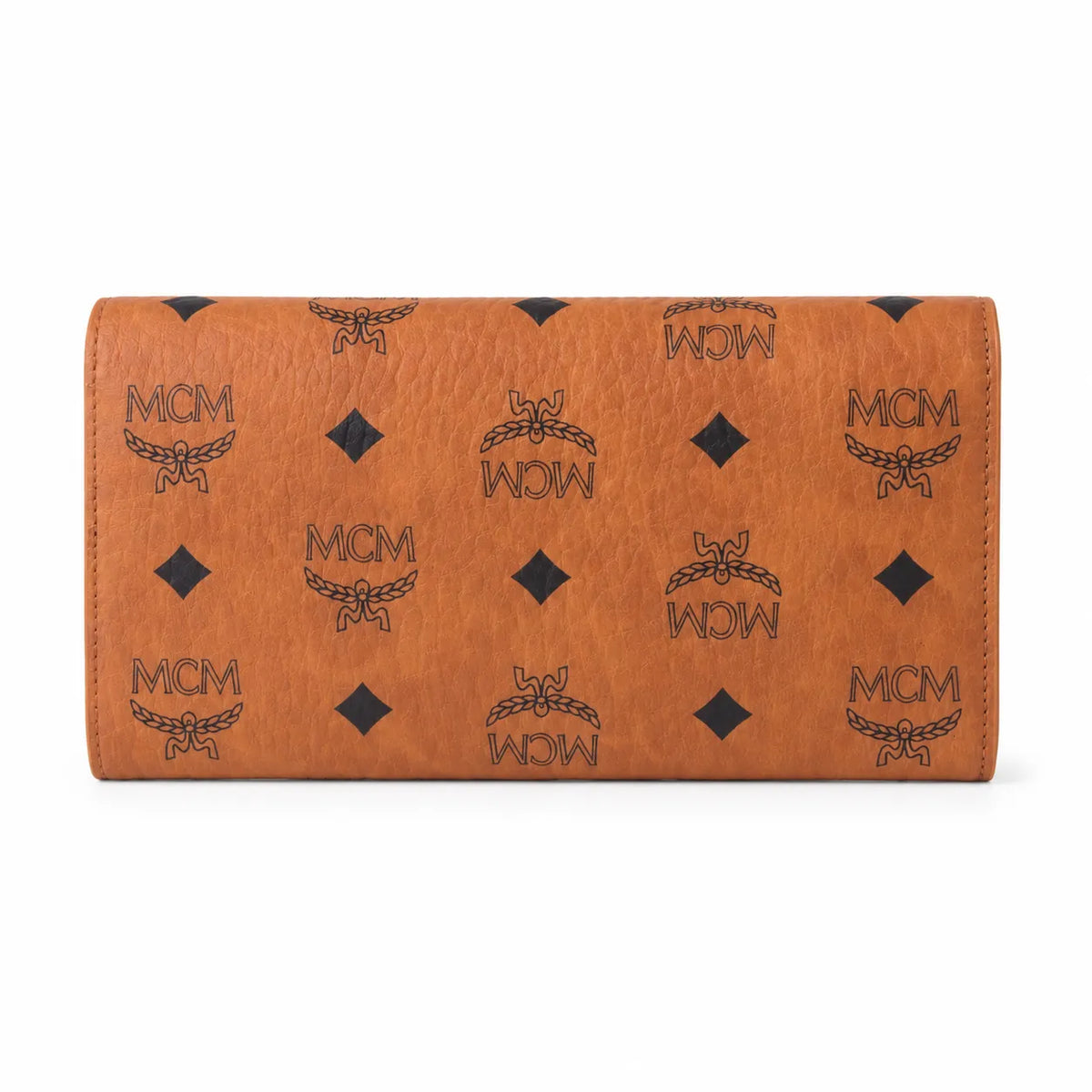 MCM Visetos Classic Trifold Long Wallet | Flap Leather Wallet in Cognac — Designer Monogram Purse & Card Organizer for Women