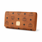 MCM Visetos Classic Trifold Long Wallet | Flap Leather Wallet in Cognac — Designer Monogram Purse & Card Organizer for Women