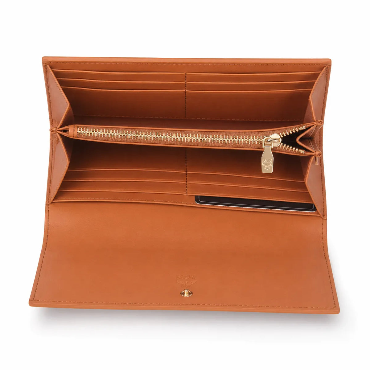 MCM Visetos Classic Trifold Long Wallet | Flap Leather Wallet in Cognac — Designer Monogram Purse & Card Organizer for Women