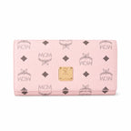 MCM Visetos Classic Trifold Long Wallet | Flap Leather Wallet in Pink — Designer Monogram Purse & Card Organizer for Women