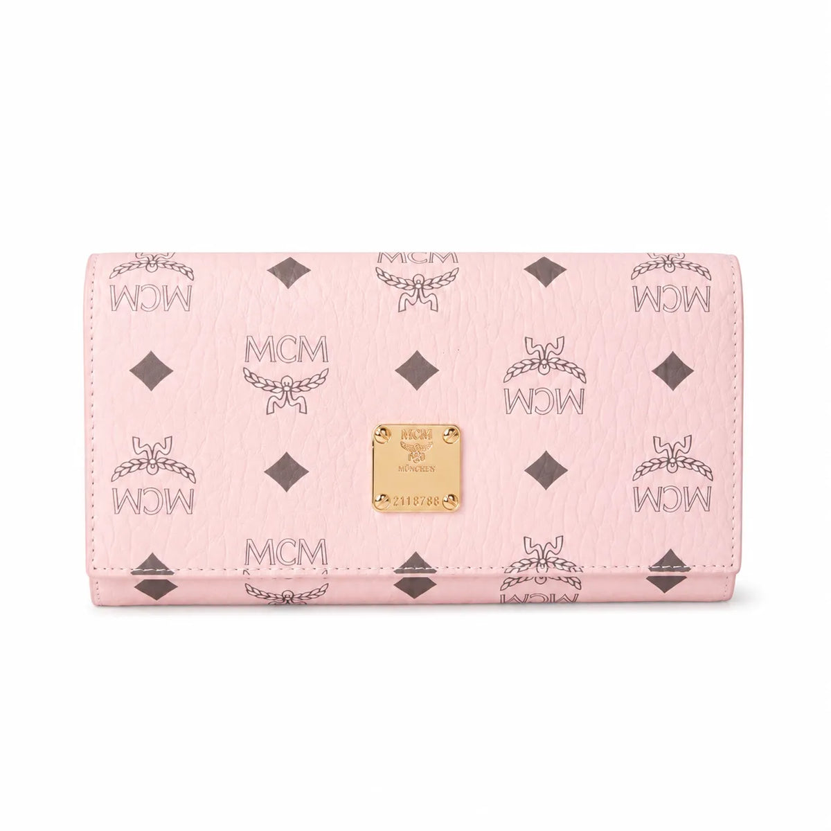 MCM Visetos Classic Trifold Long Wallet | Flap Leather Wallet in Pink — Designer Monogram Purse & Card Organizer for Women