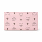 MCM Visetos Classic Trifold Long Wallet | Flap Leather Wallet in Pink — Designer Monogram Purse & Card Organizer for Women