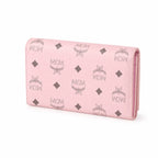 MCM Visetos Classic Trifold Long Wallet | Flap Leather Wallet in Pink — Designer Monogram Purse & Card Organizer for Women