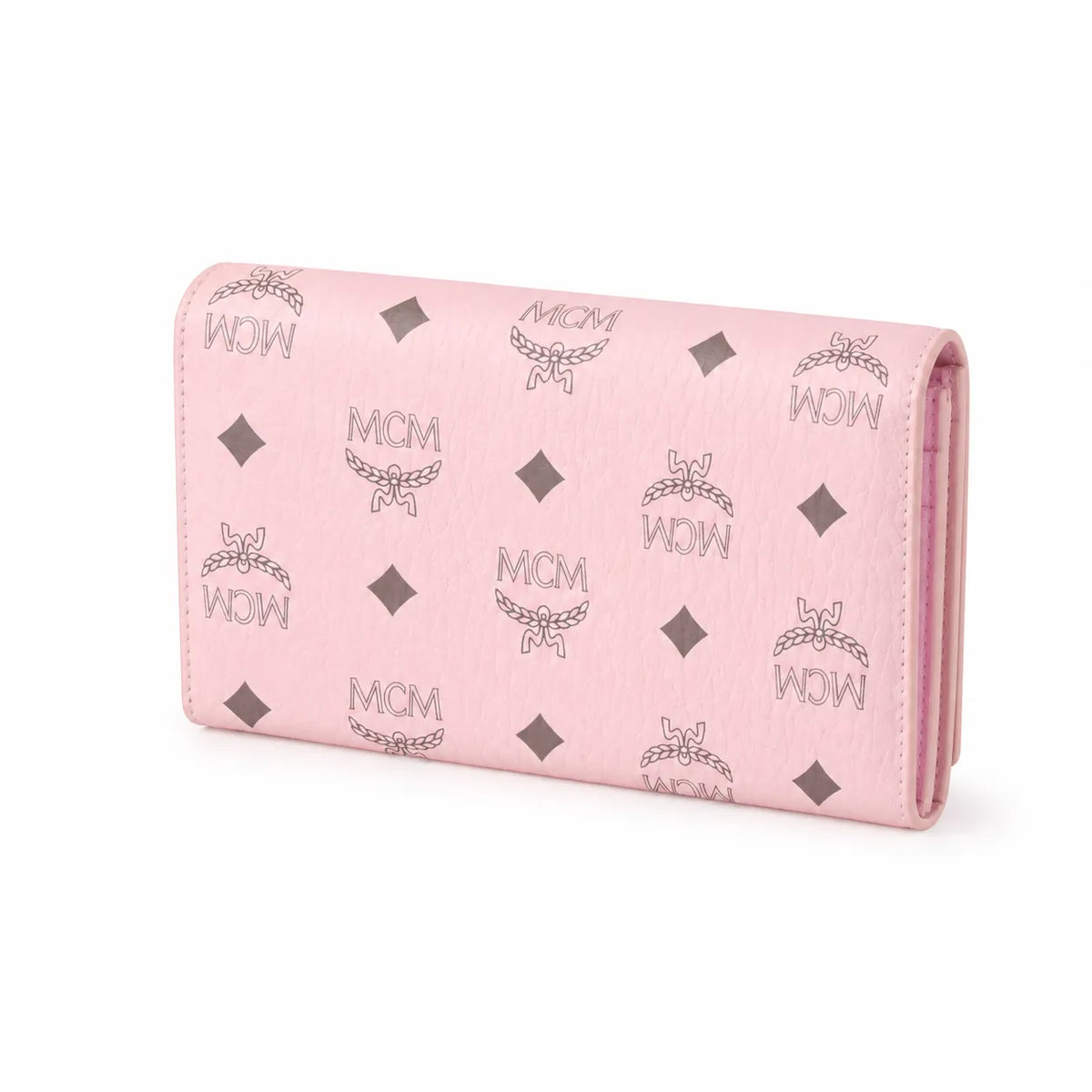 MCM Visetos Classic Trifold Long Wallet | Flap Leather Wallet in Pink — Designer Monogram Purse & Card Organizer for Women