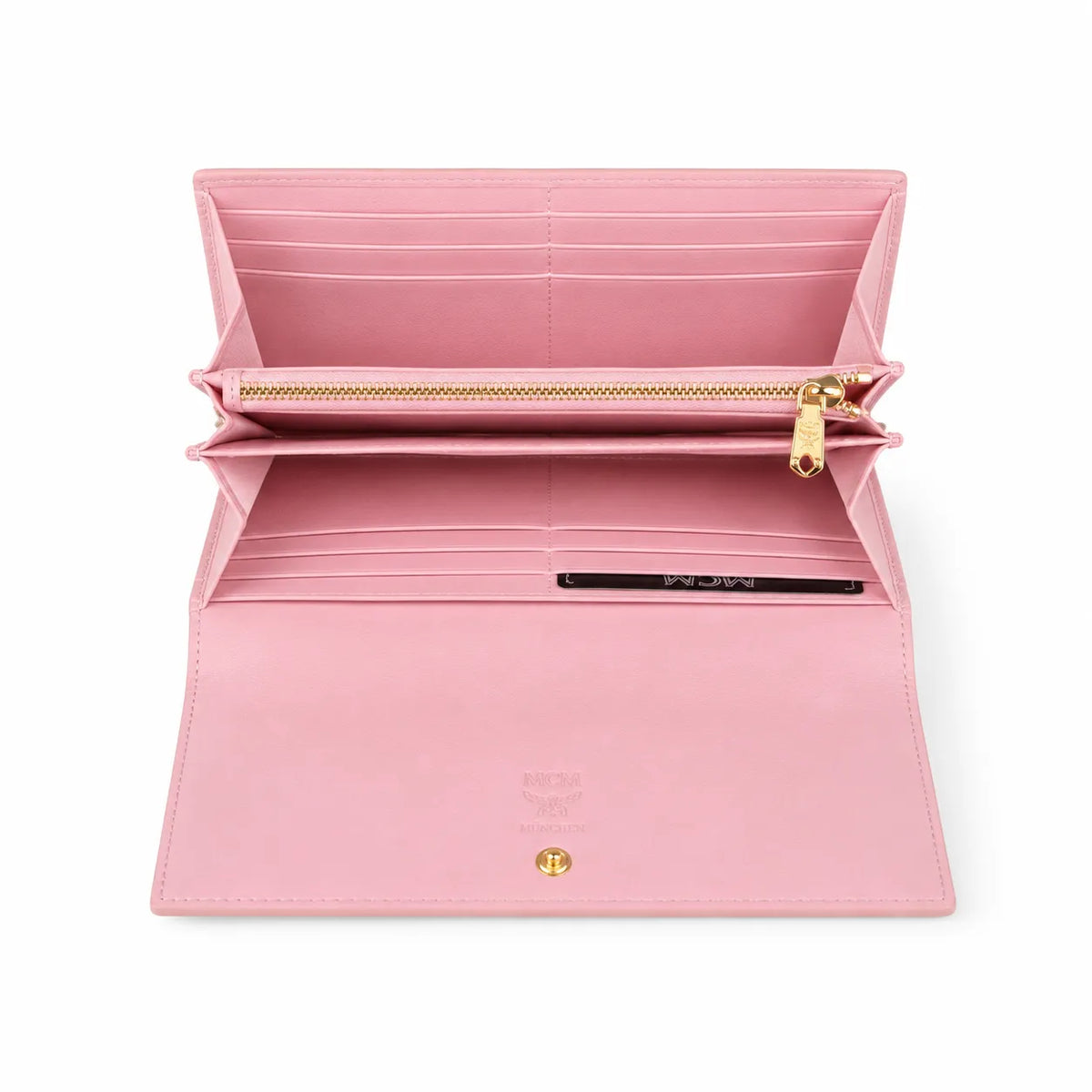 MCM Visetos Classic Trifold Long Wallet | Flap Leather Wallet in Pink — Designer Monogram Purse & Card Organizer for Women