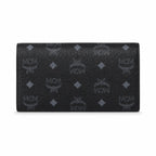MCM Visetos Classic Trifold Long Wallet | Flap Leather Wallet in Black — Designer Monogram Purse & Card Organizer for Women