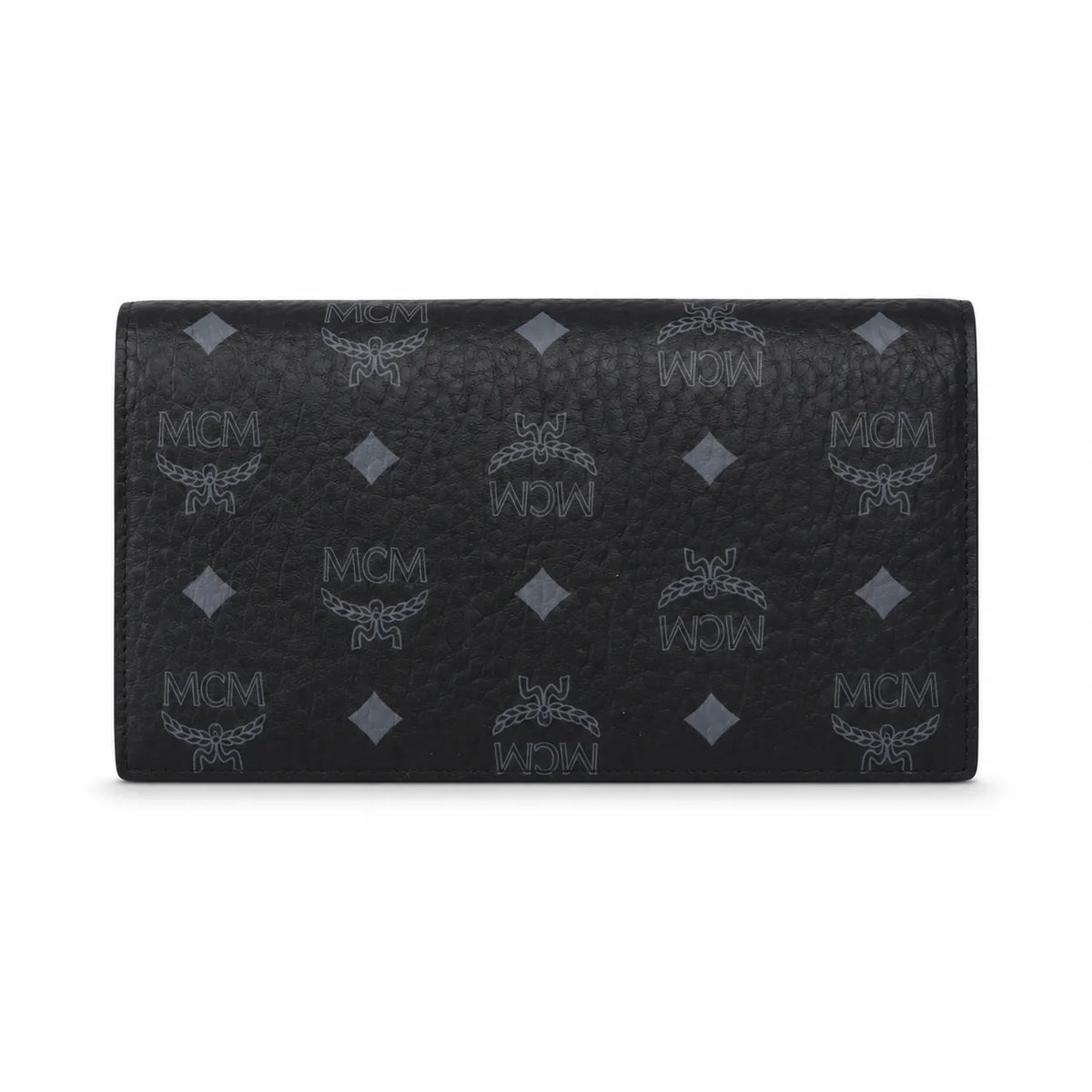 MCM Visetos Classic Trifold Long Wallet | Flap Leather Wallet in Black — Designer Monogram Purse & Card Organizer for Women