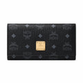 MCM Visetos Classic Trifold Long Wallet | Flap Leather Wallet in Black — Designer Monogram Purse & Card Organizer for Women