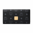 MCM Visetos Classic Trifold Long Wallet | Flap Leather Wallet in Black — Designer Monogram Purse & Card Organizer for Women