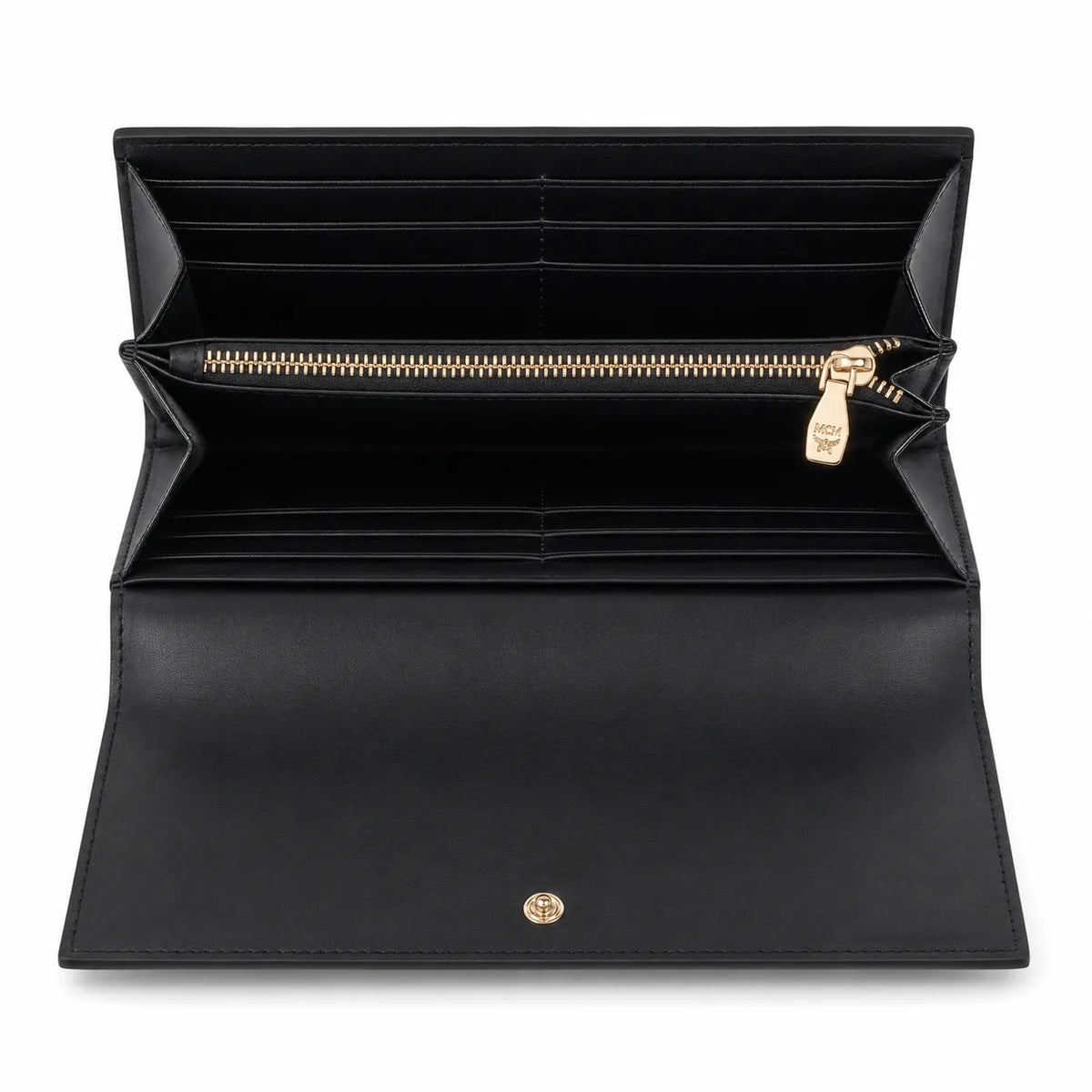 MCM Visetos Classic Trifold Long Wallet | Flap Leather Wallet in Black — Designer Monogram Purse & Card Organizer for Women