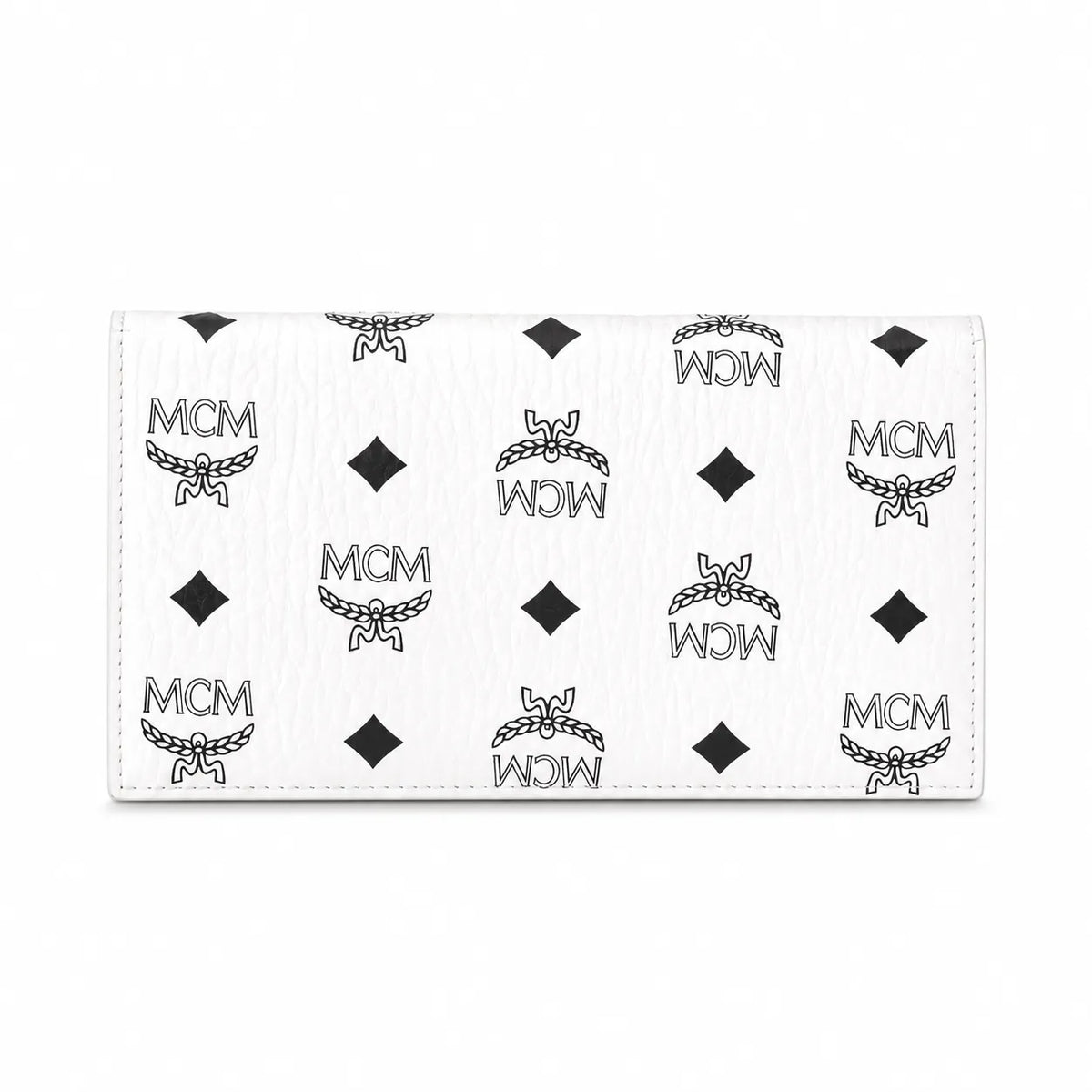 MCM Visetos Classic Trifold Long Wallet | Flap Leather Wallet in White — Designer Monogram Purse & Card Organizer for Women