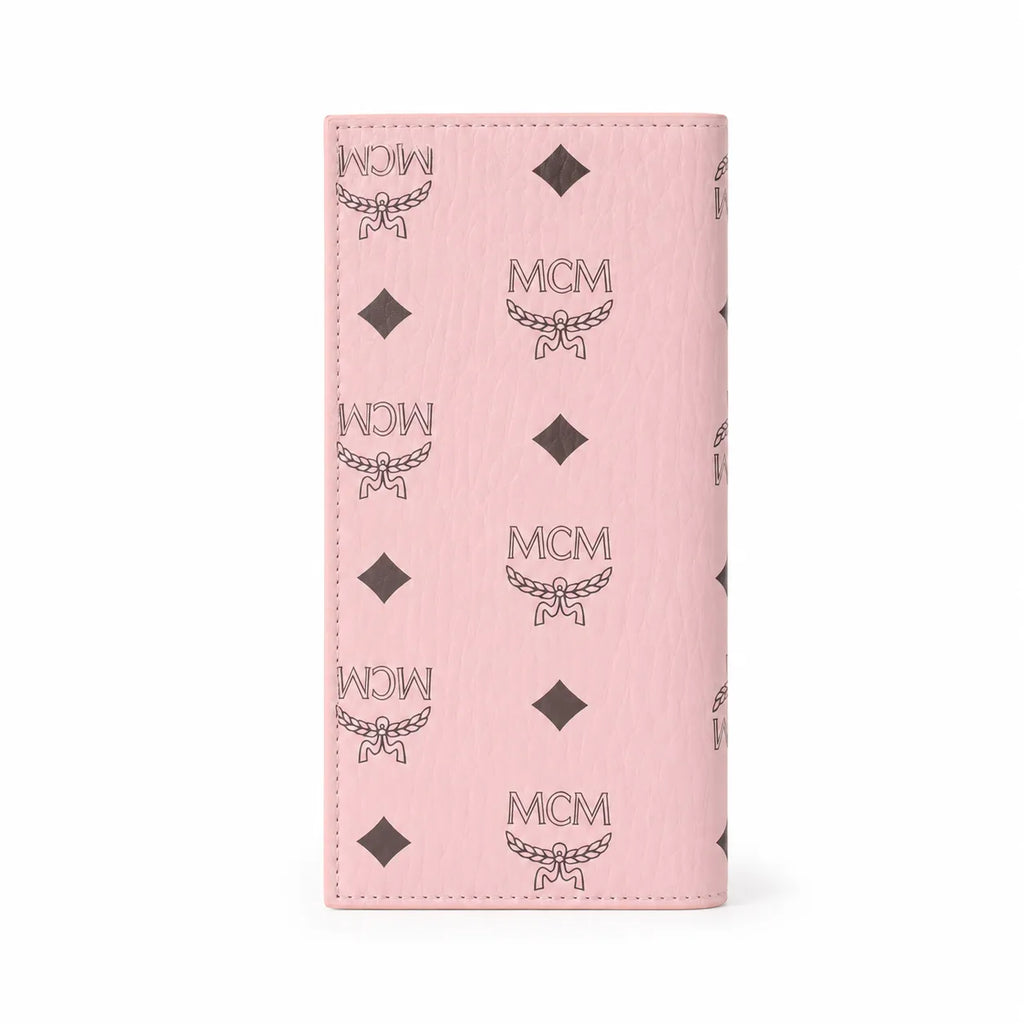 MCM Visetos Classic Trifold Long Wallet | Flap Leather Wallet in Pink — Designer Monogram Purse & Card Organizer for Women