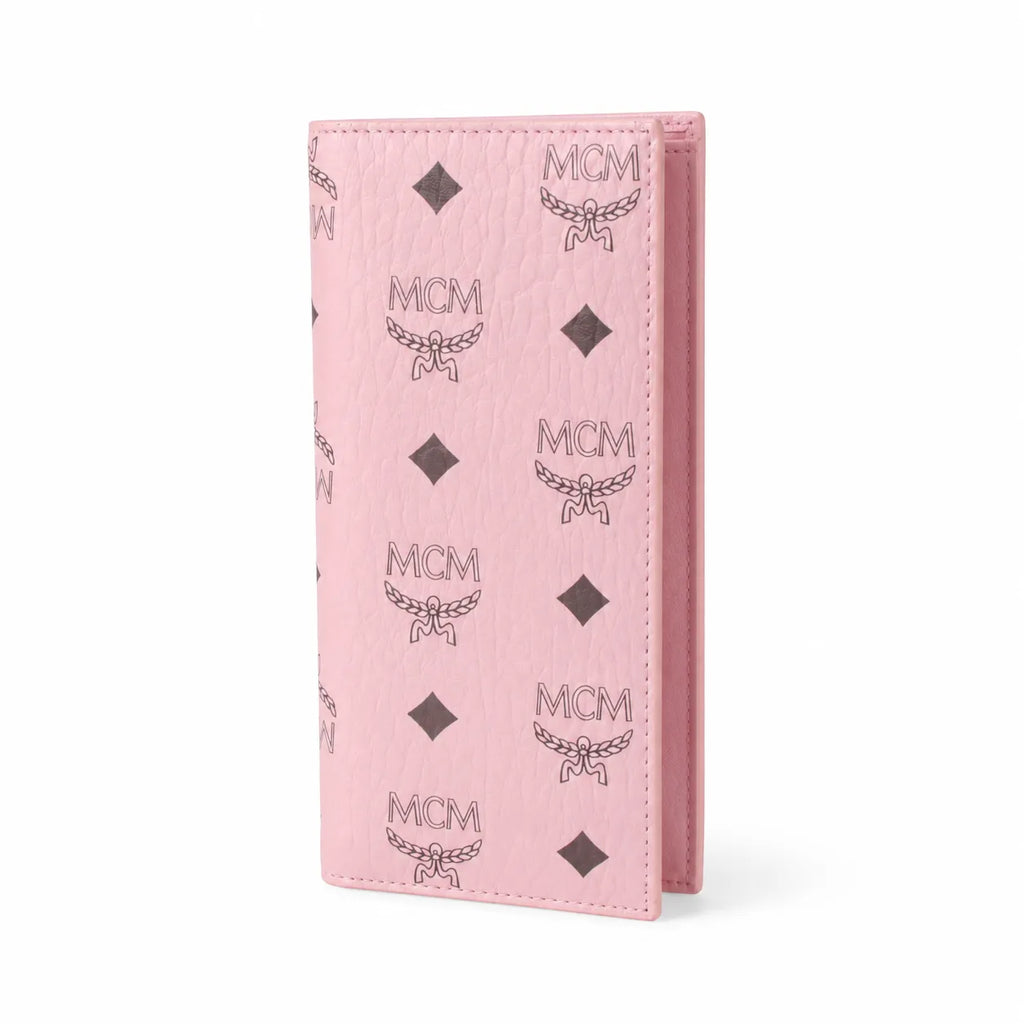 MCM Visetos Classic Trifold Long Wallet | Flap Leather Wallet in Pink — Designer Monogram Purse & Card Organizer for Women