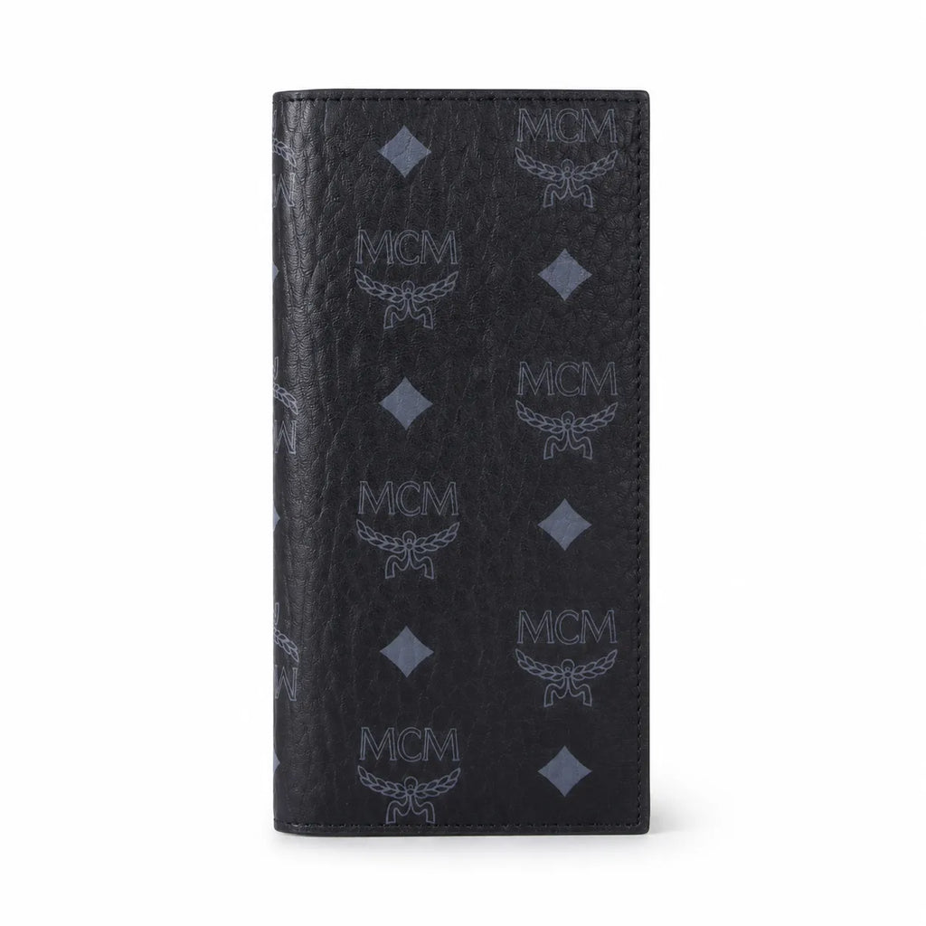 MCM Visetos Classic Trifold Long Wallet | Flap Leather Wallet in Black — Designer Monogram Purse & Card Organizer for Women