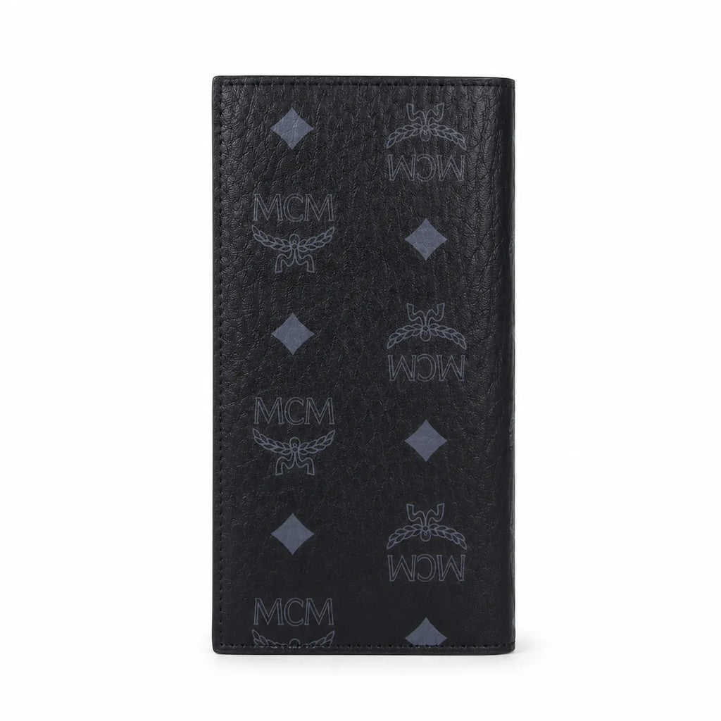 MCM Visetos Classic Trifold Long Wallet | Flap Leather Wallet in Black — Designer Monogram Purse & Card Organizer for Women