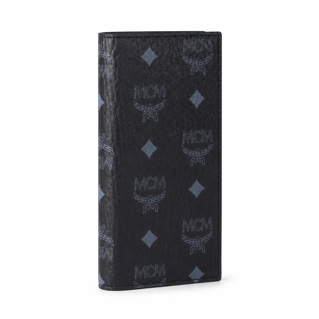 MCM Visetos Classic Trifold Long Wallet | Flap Leather Wallet in Black — Designer Monogram Purse & Card Organizer for Women