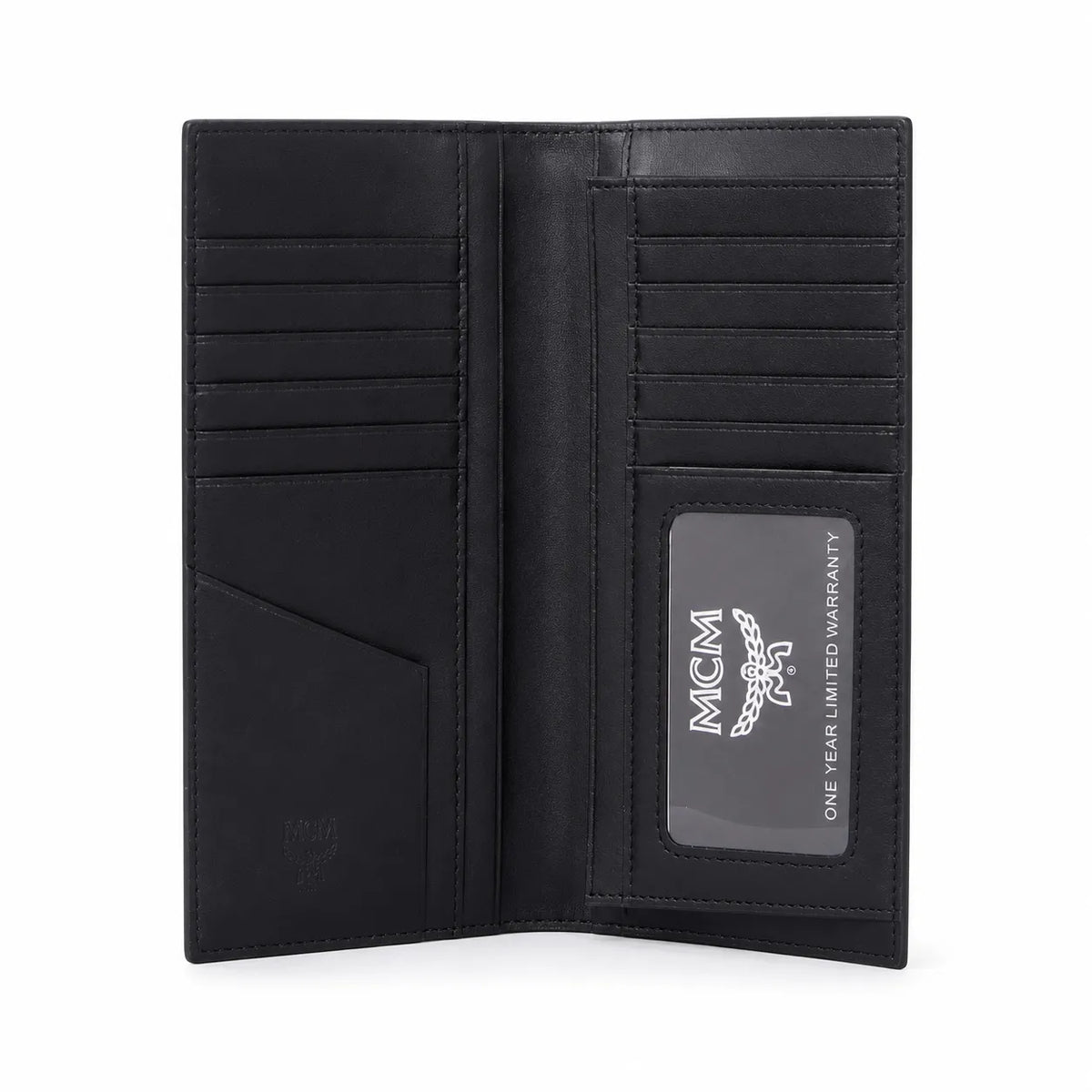 MCM Visetos Classic Trifold Long Wallet | Flap Leather Wallet in Black — Designer Monogram Purse & Card Organizer for Women