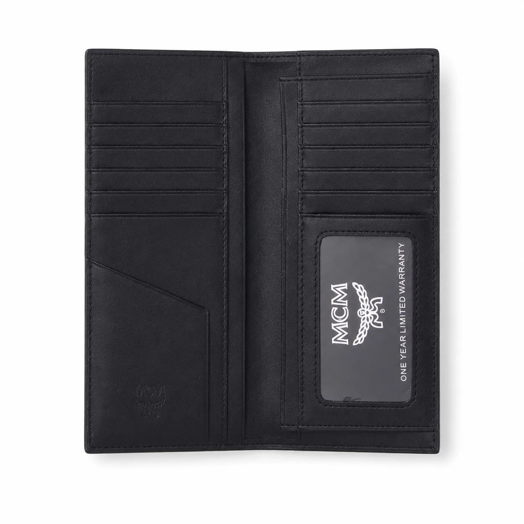MCM Visetos Classic Trifold Long Wallet | Flap Leather Wallet in Black — Designer Monogram Purse & Card Organizer for Women