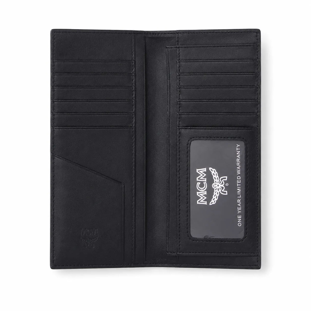 MCM Visetos Classic Trifold Long Wallet | Flap Leather Wallet in Black — Designer Monogram Purse & Card Organizer for Women