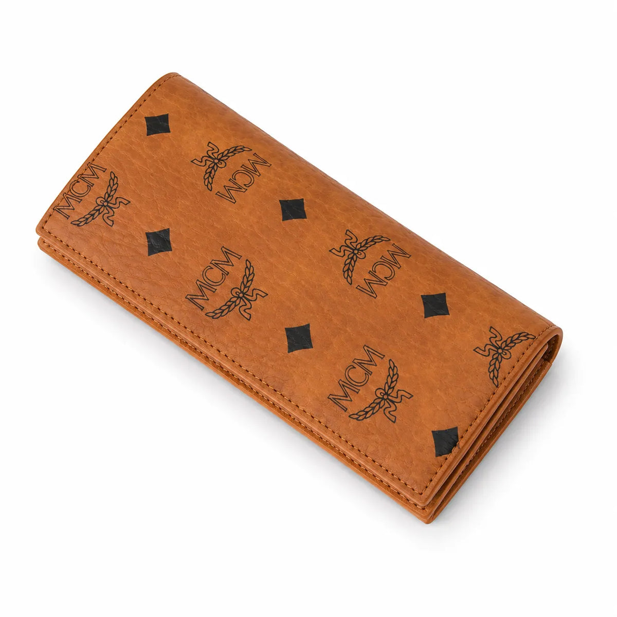 MCM Visetos Classic Trifold Long Wallet | Flap Leather Wallet in Cognac — Designer Monogram Purse & Card Organizer for Women