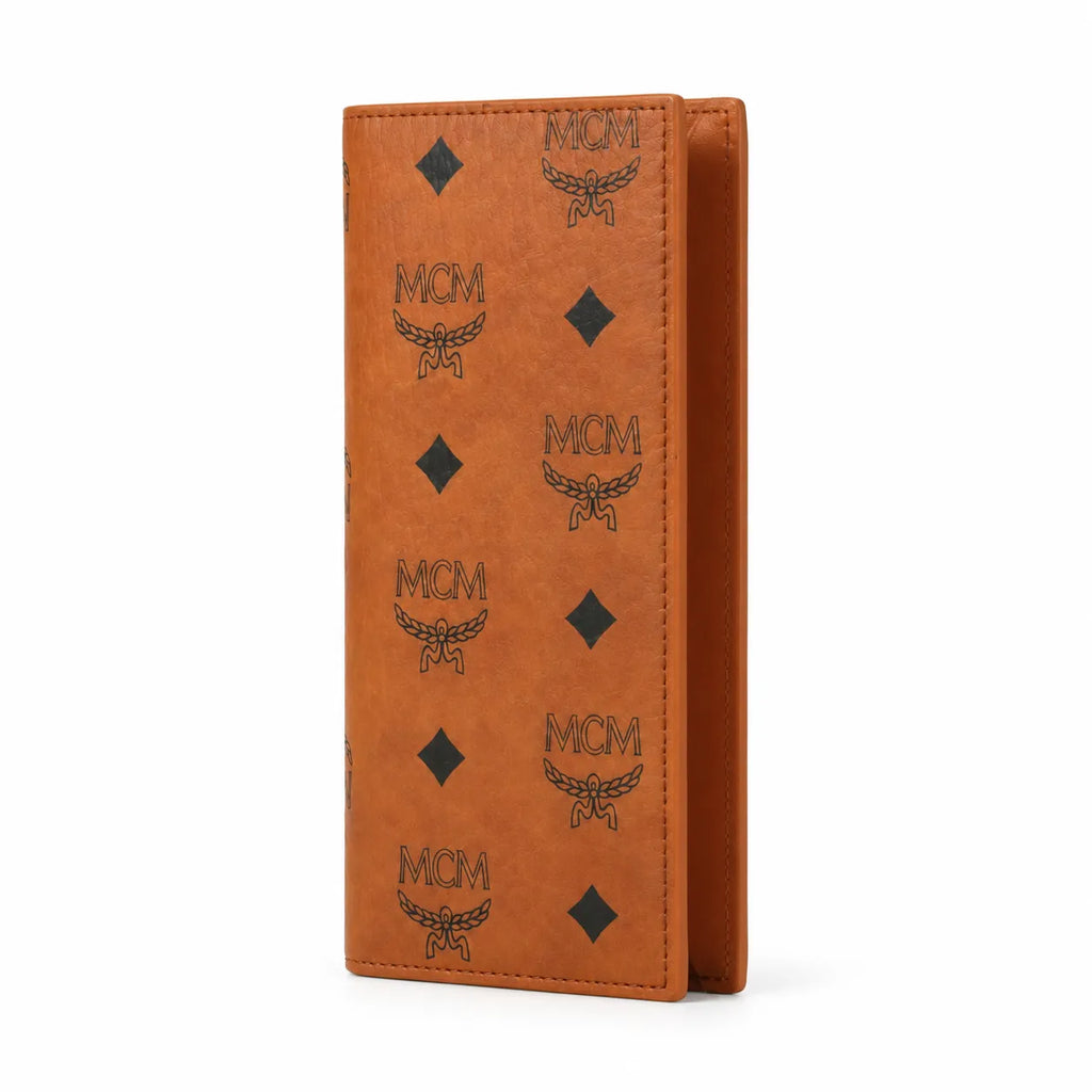 MCM Visetos Classic Trifold Long Wallet | Flap Leather Wallet in Cognac — Designer Monogram Purse & Card Organizer for Women