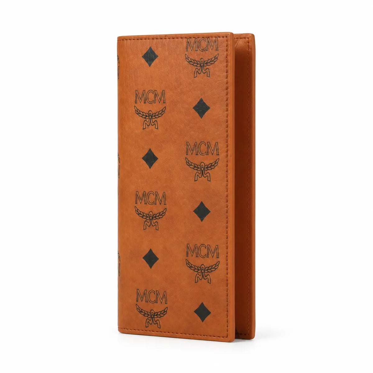 MCM Visetos Classic Trifold Long Wallet | Flap Leather Wallet in Cognac — Designer Monogram Purse & Card Organizer for Women