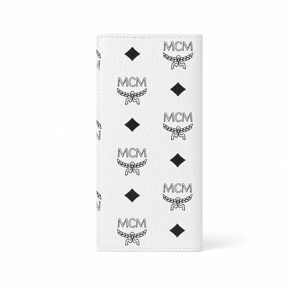 MCM Visetos Classic Trifold Long Wallet | Flap Leather Wallet in White — Designer Monogram Purse & Card Organizer for Women