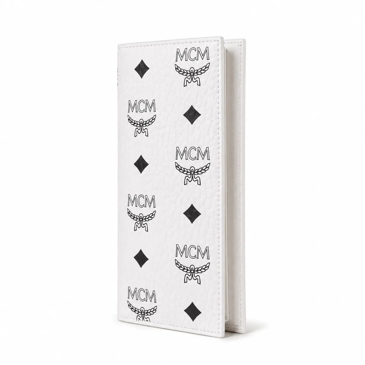 MCM Visetos Classic Trifold Long Wallet | Flap Leather Wallet in White — Designer Monogram Purse & Card Organizer for Women