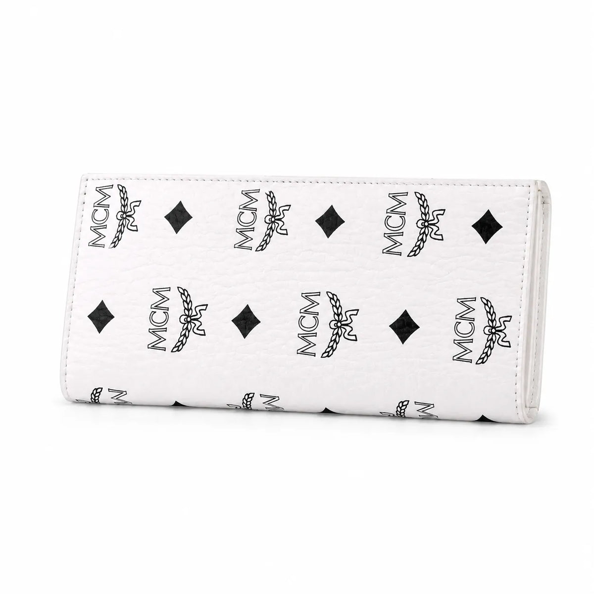 MCM Visetos Classic Trifold Long Wallet | Flap Leather Wallet in White — Designer Monogram Purse & Card Organizer for Women