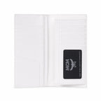 MCM Visetos Classic Trifold Long Wallet | Flap Leather Wallet in White — Designer Monogram Purse & Card Organizer for Women