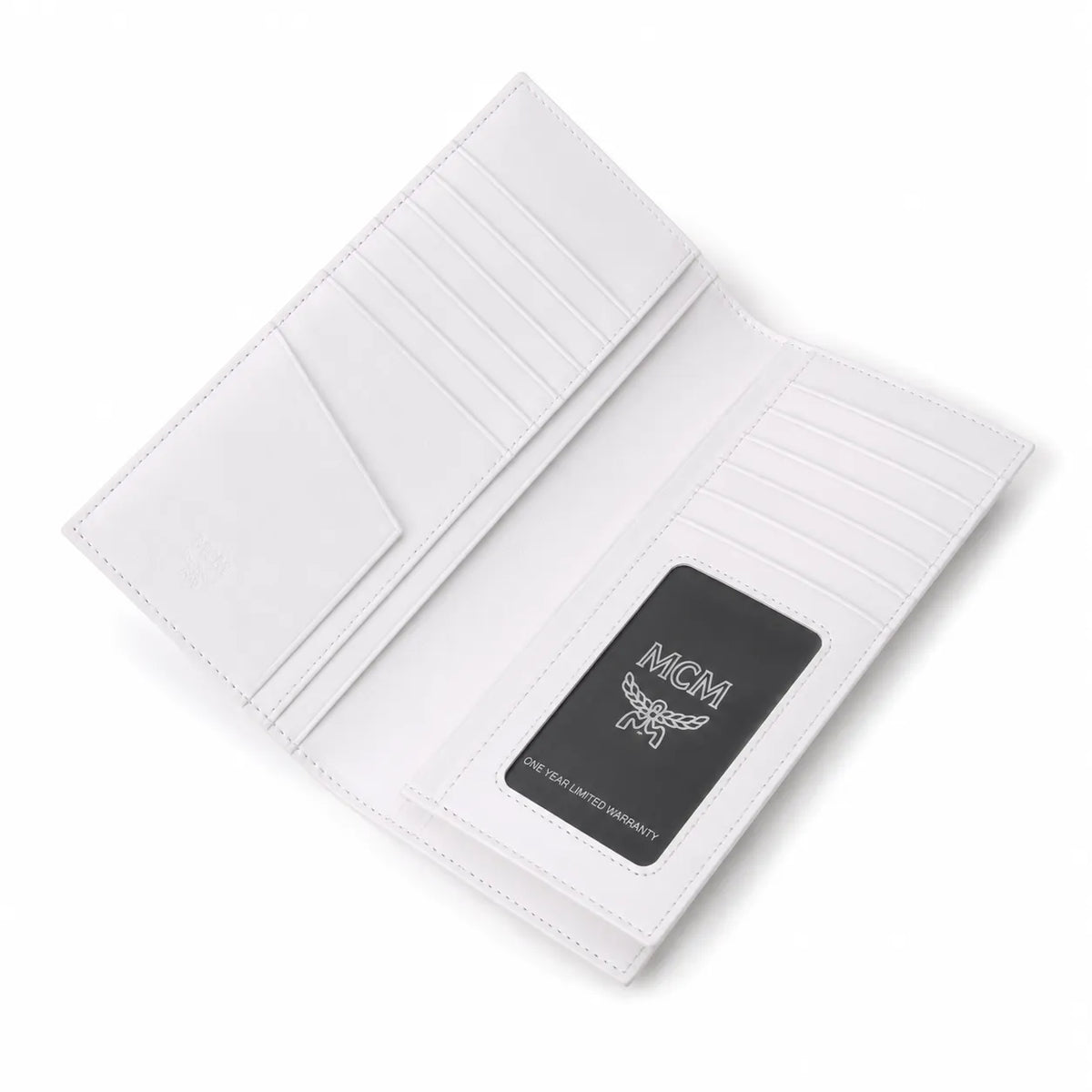 MCM Visetos Classic Trifold Long Wallet | Flap Leather Wallet in White — Designer Monogram Purse & Card Organizer for Women