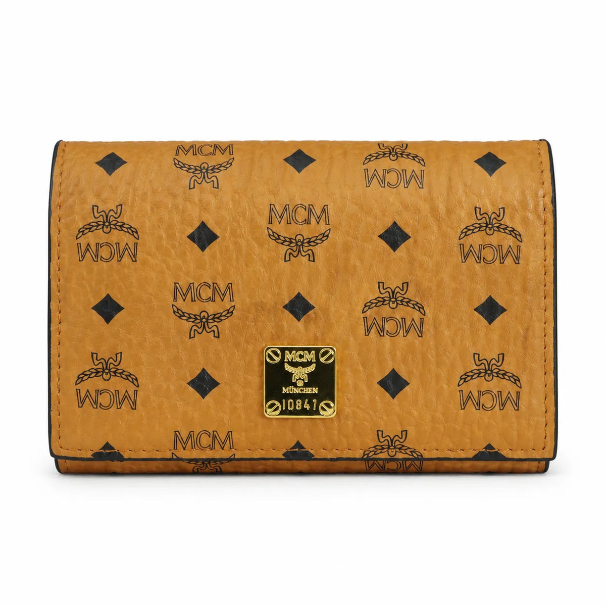 MCM Visetos Classic Bifold Wallet | Small Leather Flap Purse in Cognac — Designer Monogram Short Wallet & Card Organizer for Women