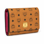 MCM Visetos Classic Bifold Wallet | Small Leather Flap Purse in Cognac — Designer Monogram Short Wallet & Card Organizer for Women