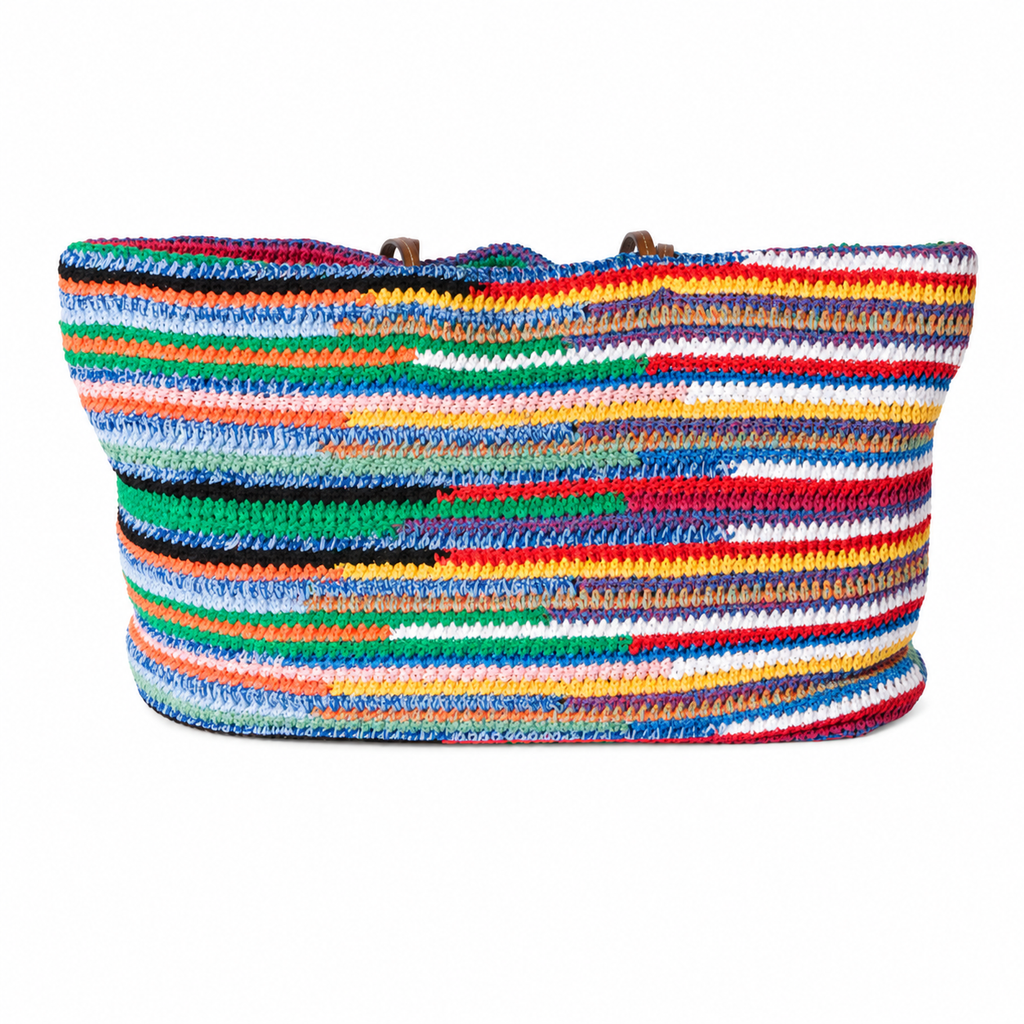 Miu Miu Rainbow-Striped Crochet Tote Bag