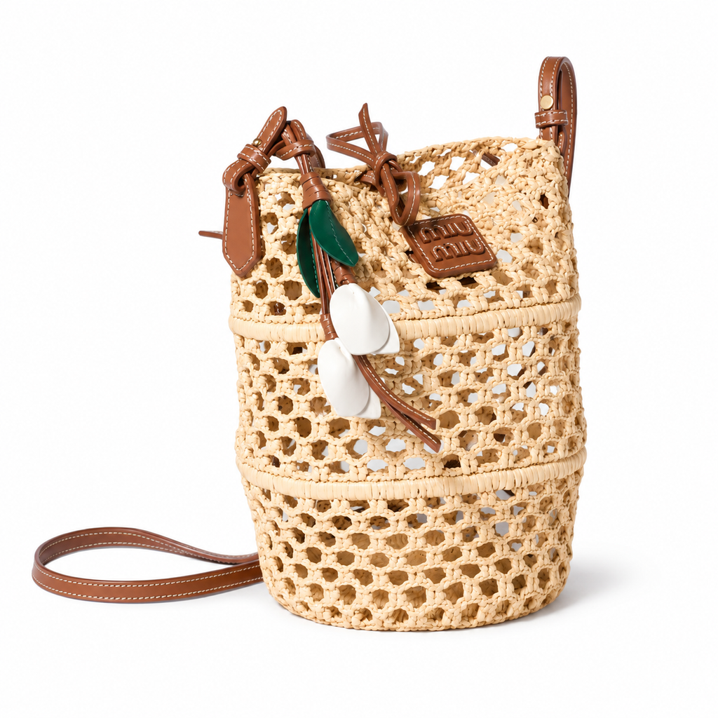 Miu Miu Raffia Crochet Bucket Bag
