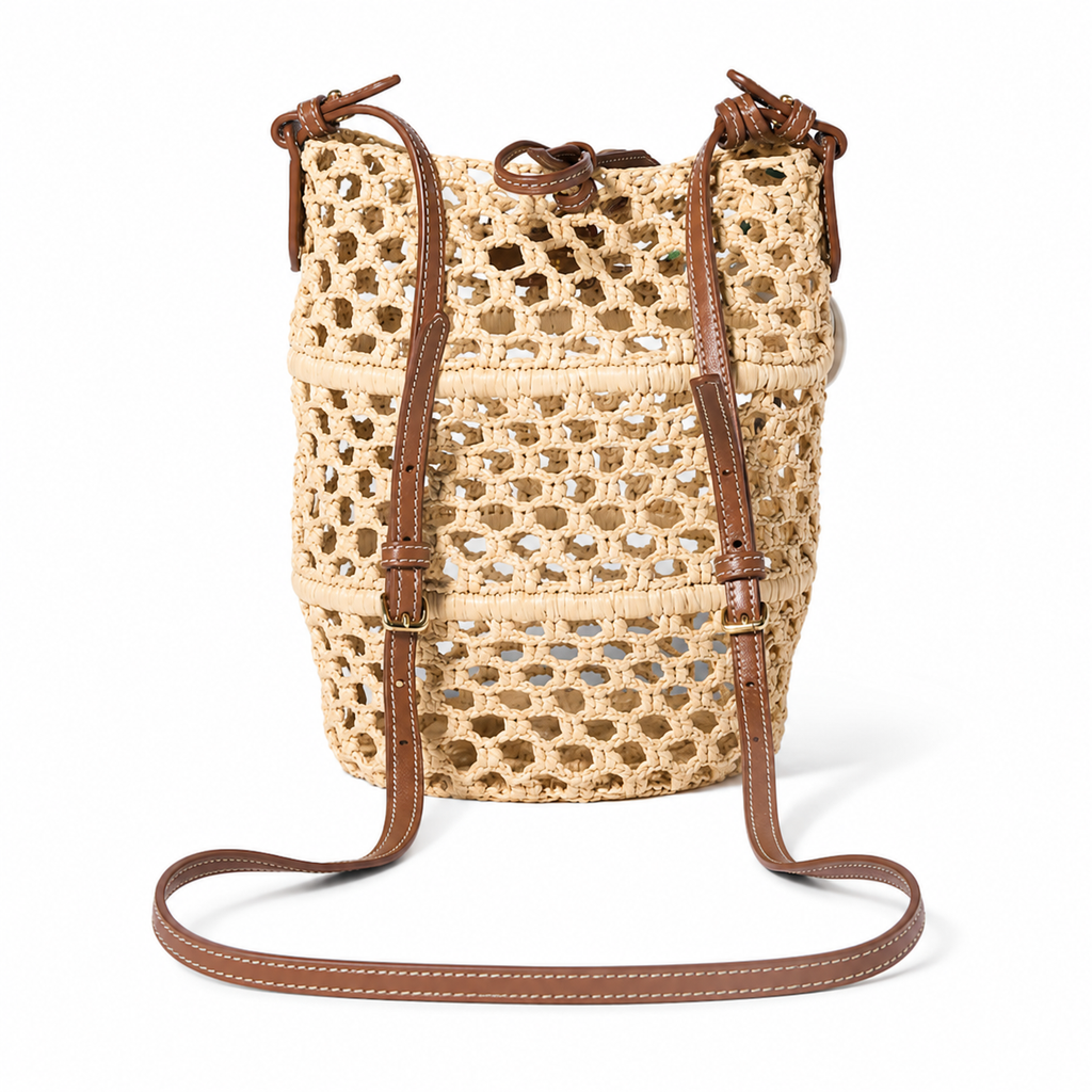 Miu Miu Raffia Crochet Bucket Bag