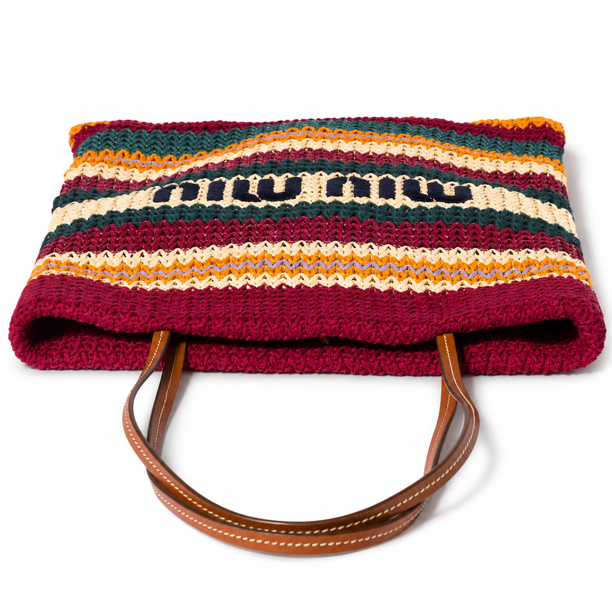 Miu Miu Summer 2026 multicolored striped woven tote bag
