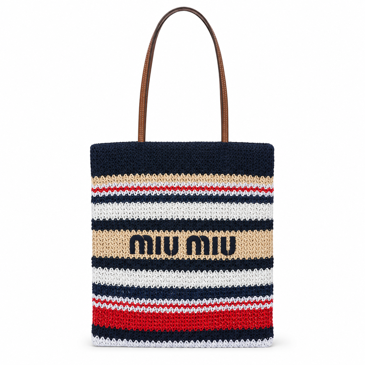 Miu Miu Summer 2026 multicolored striped woven tote bag