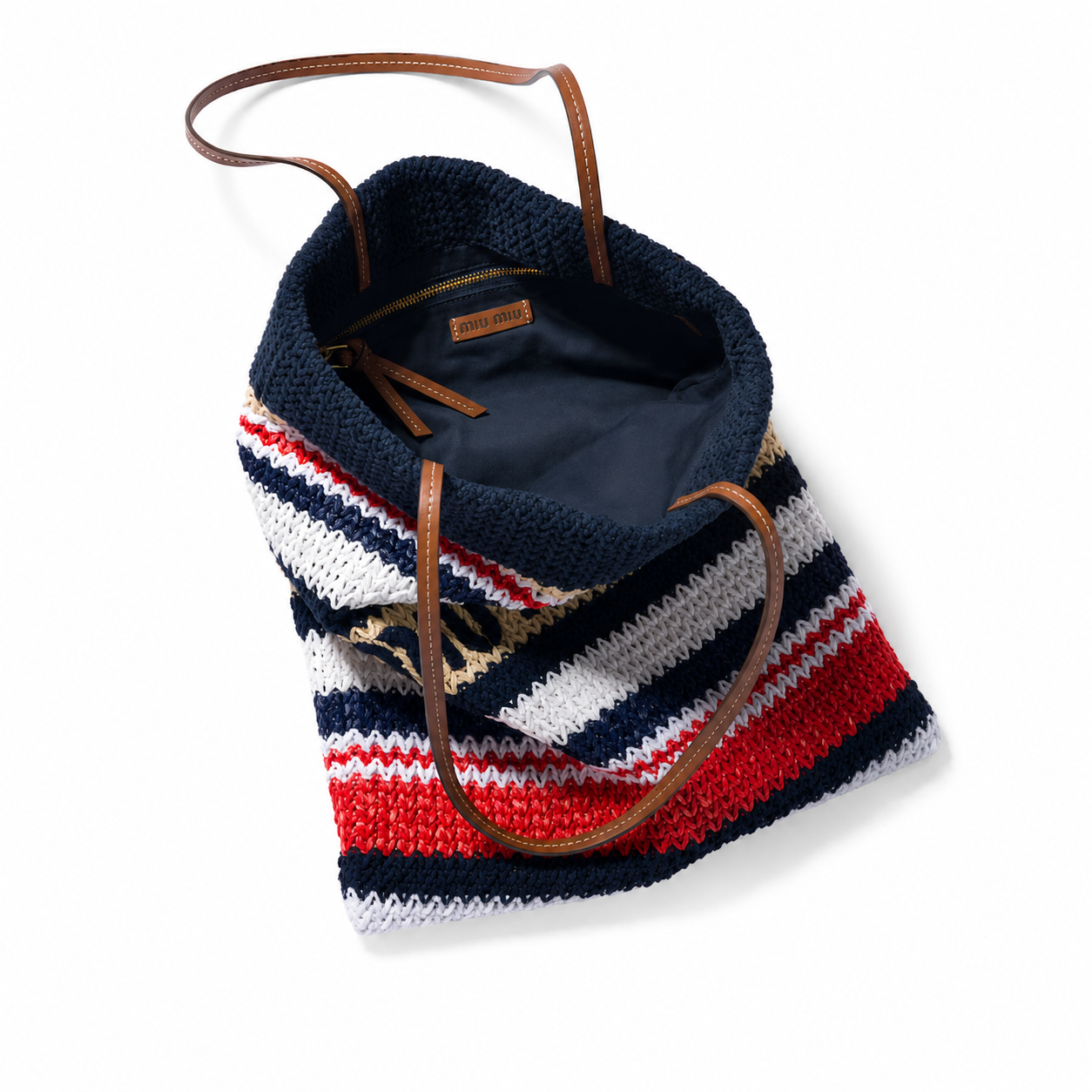 Miu Miu Summer 2026 multicolored striped woven tote bag