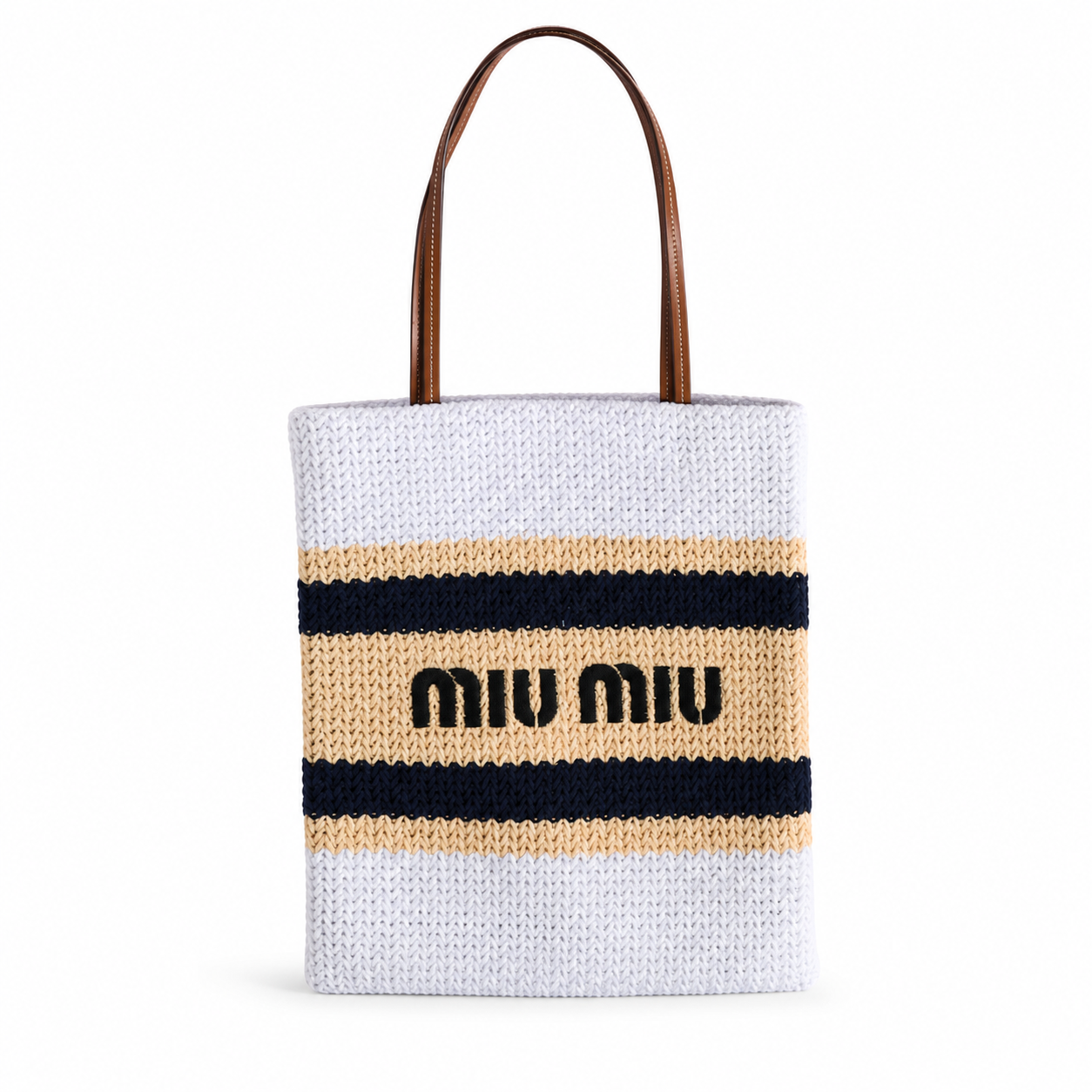 Miu Miu Summer 2026 multicolored striped woven tote bag
