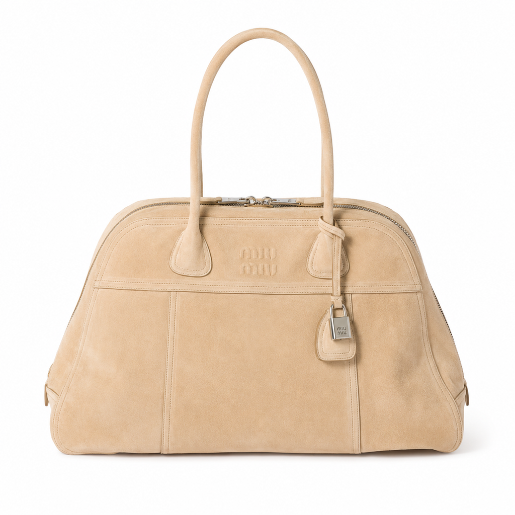 Miu Miu Vivant Series Beige Suede Bowling Bag