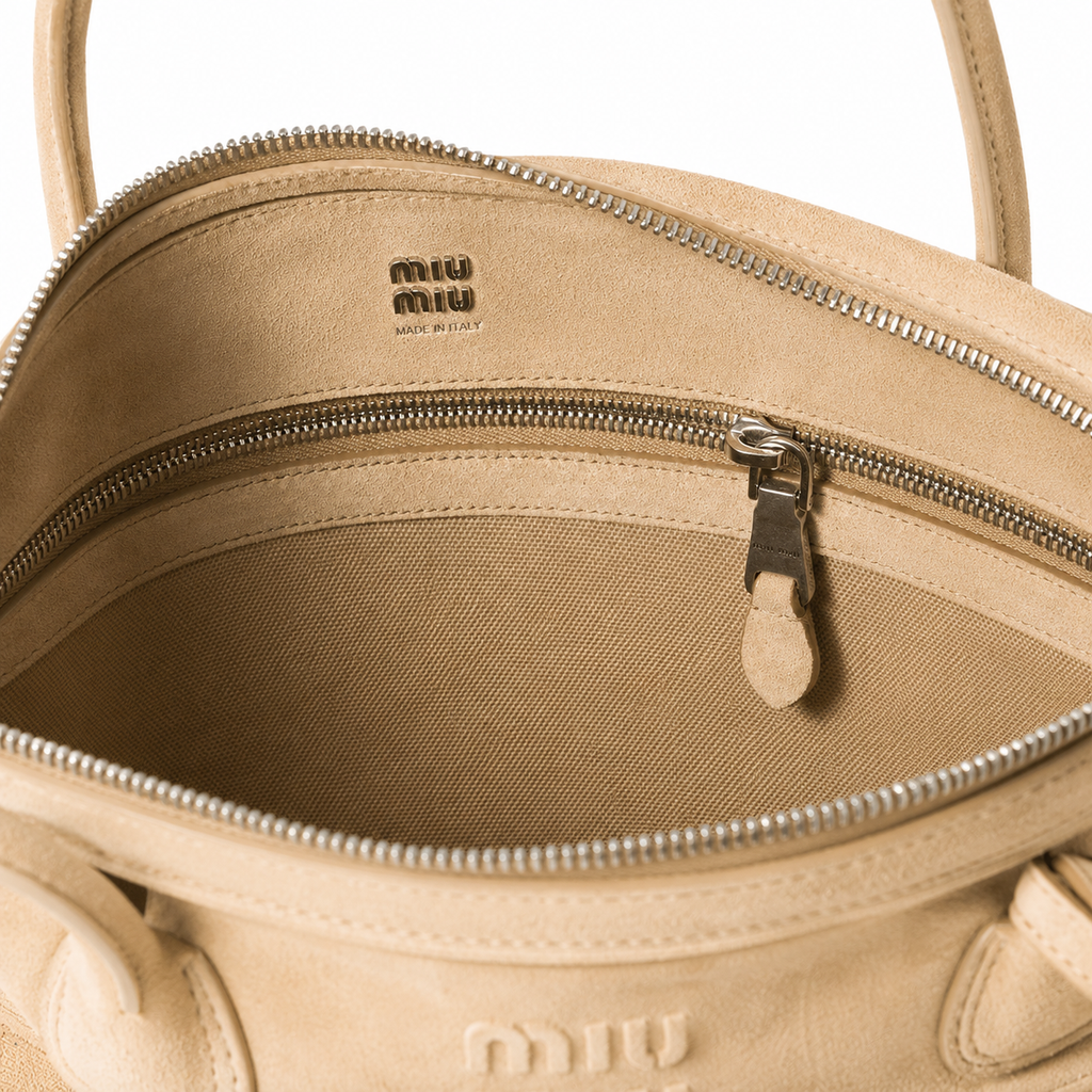 Miu Miu Vivant Series Beige Suede Bowling Bag